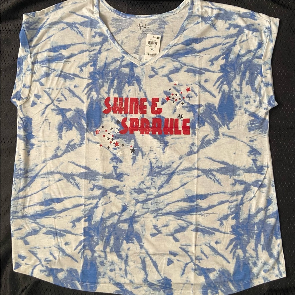 Style & Co Plus Womens Shine Sparkle Graphic T-Shirt Size 3X